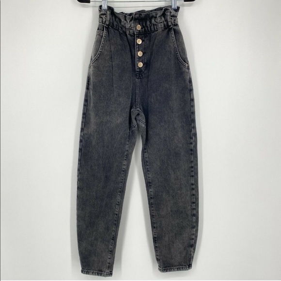 Zara Super High Rise Paperbag Waist Mom Boyfriend Engineering Crop Jeans Size 0 - Picture 3 of 13